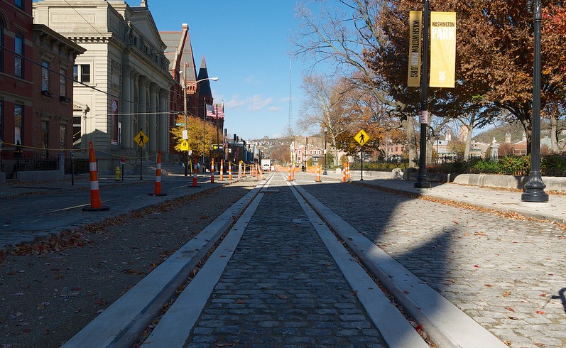 Cincinnati Light Rail Tracks on Elm Street