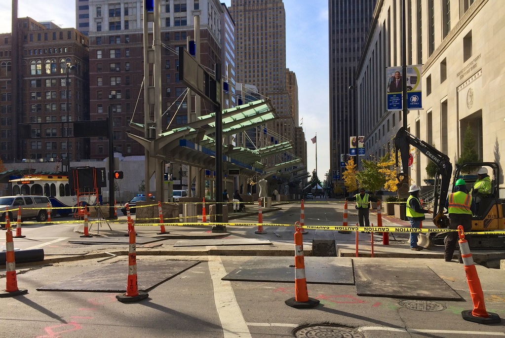 Cincinnati Streetcar Construction Work at Government Square